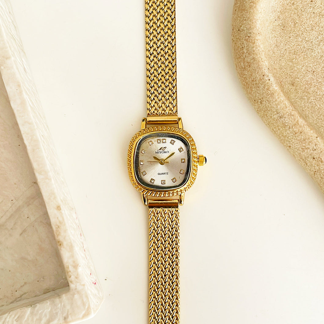 Gold White Royal Square Metal Watch