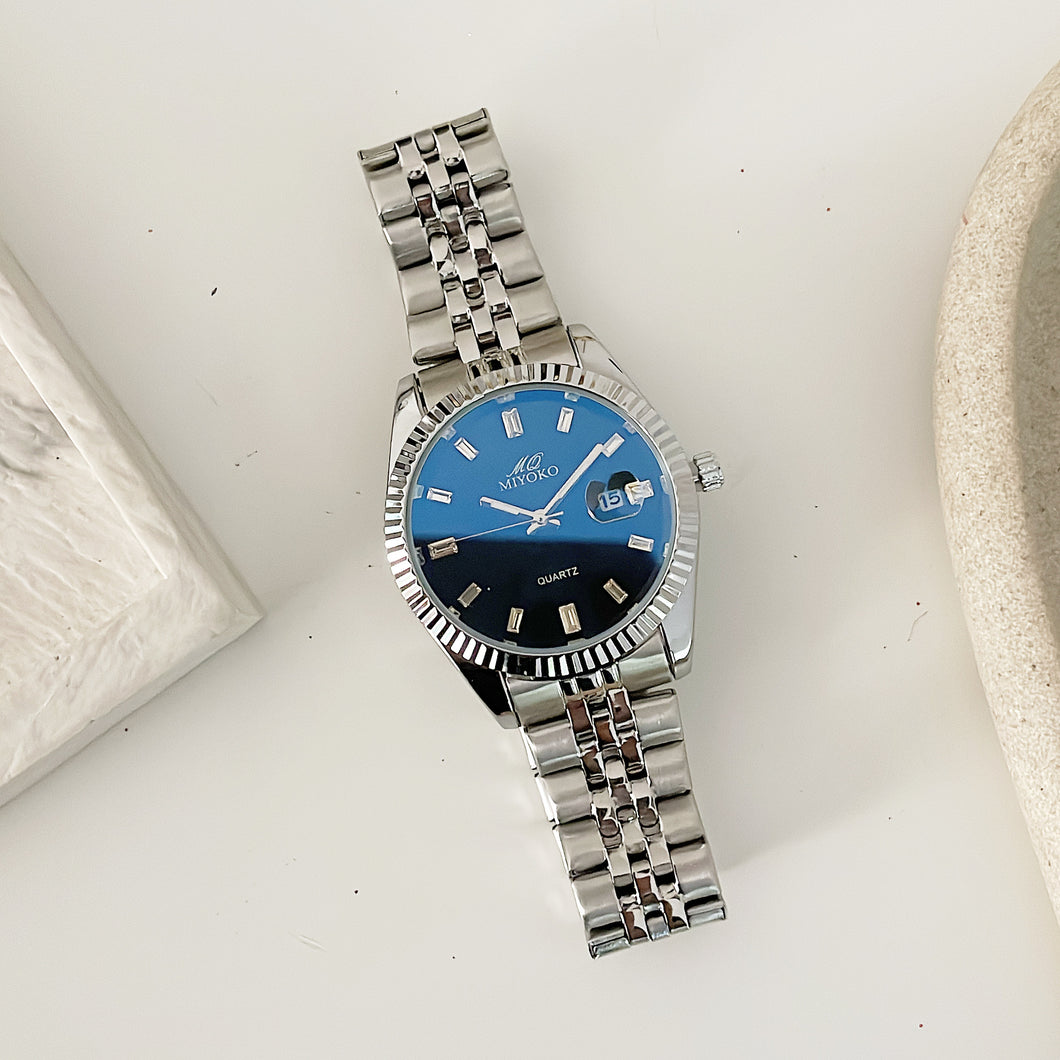 Silver Blue Classic Unisex Watch