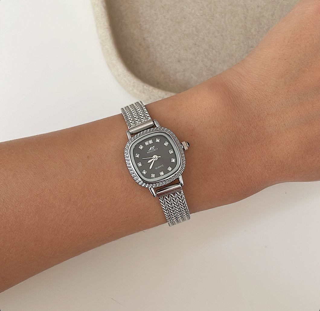 Silver Black Royal Square Metal Watch