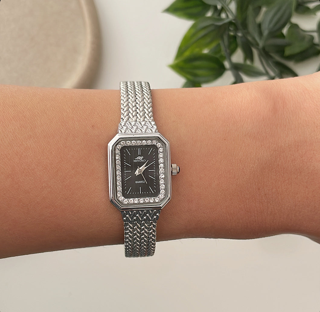 Silver Black Gleam Metal Watch
